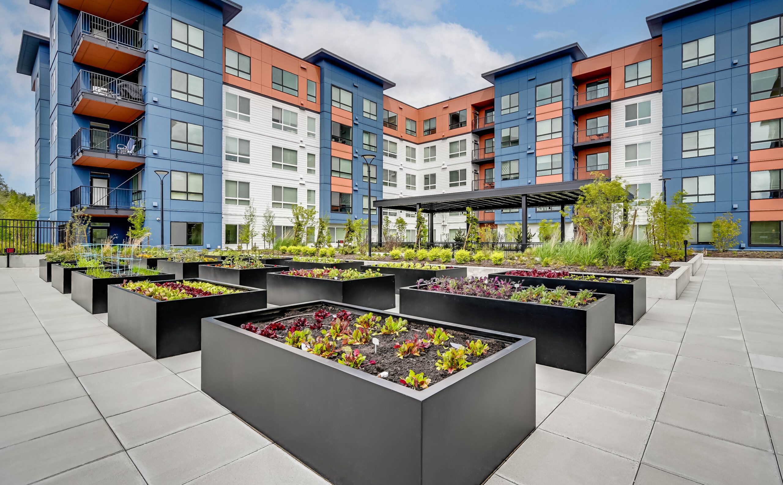 Landscaped outdoors at The Woods at Alderwood in Lynnwood, WA.